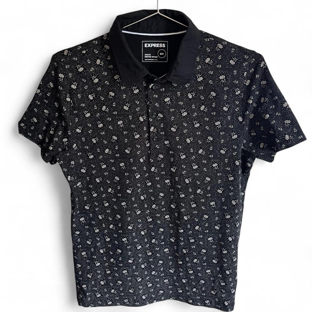 Express Black Polo Shirt with Floral Pattern
